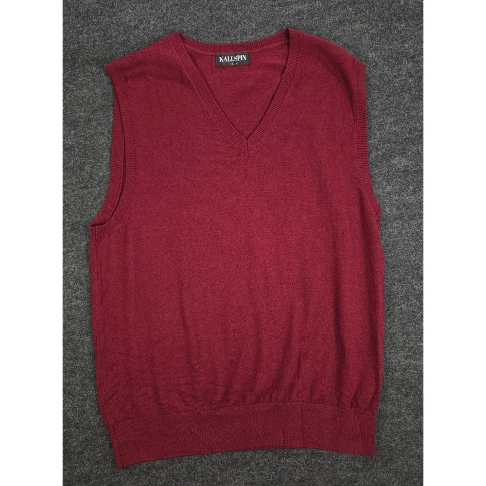 Kallspin Mens V Neck Sleeveless Sweater Vest Burgundy Large Cashmere Blend